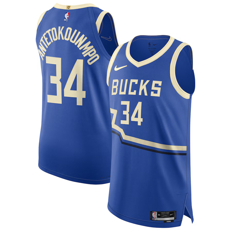 Men Milwaukee Bucks #34 Giannis Antetokounmpo Nike Royal City Edition 2024-25 Authentic Player NBA Jersey